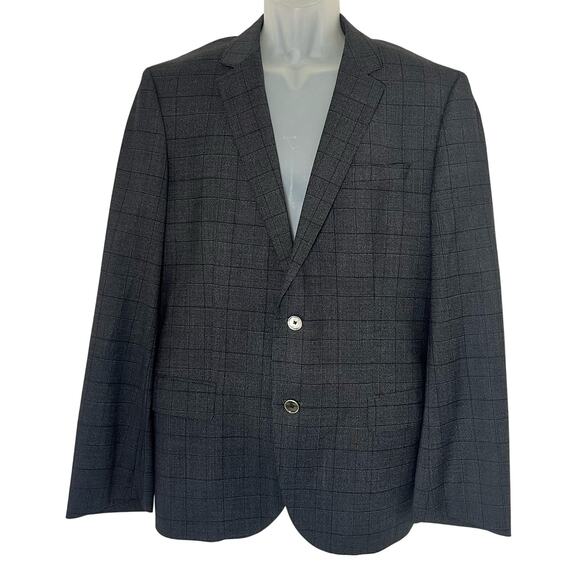 Hugo BOSS Slim Fit Blazer Sport Coat 42 S Windowpane Plaid Dark Gray Black - Picture 1 of 11